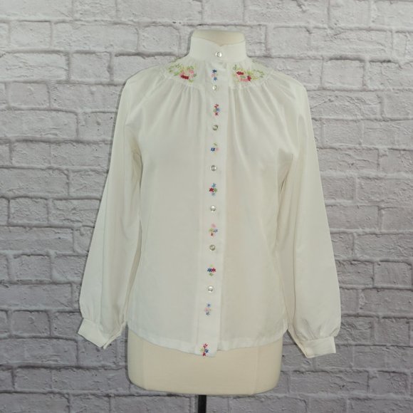 Vintage 70s ILGWU Embroidered Floral Peasant Blouse - Picture 1 of 12